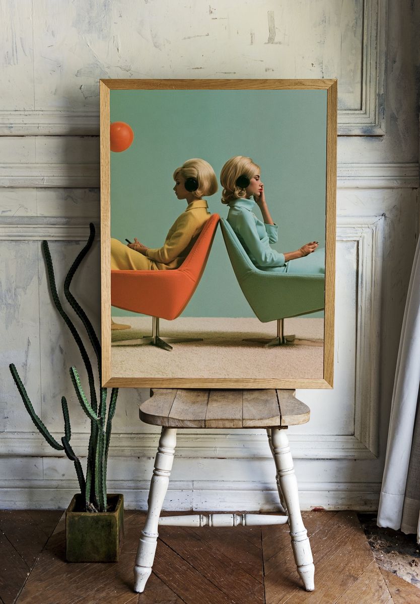 Retro Twin Women in Chairs Poster. — room view 1