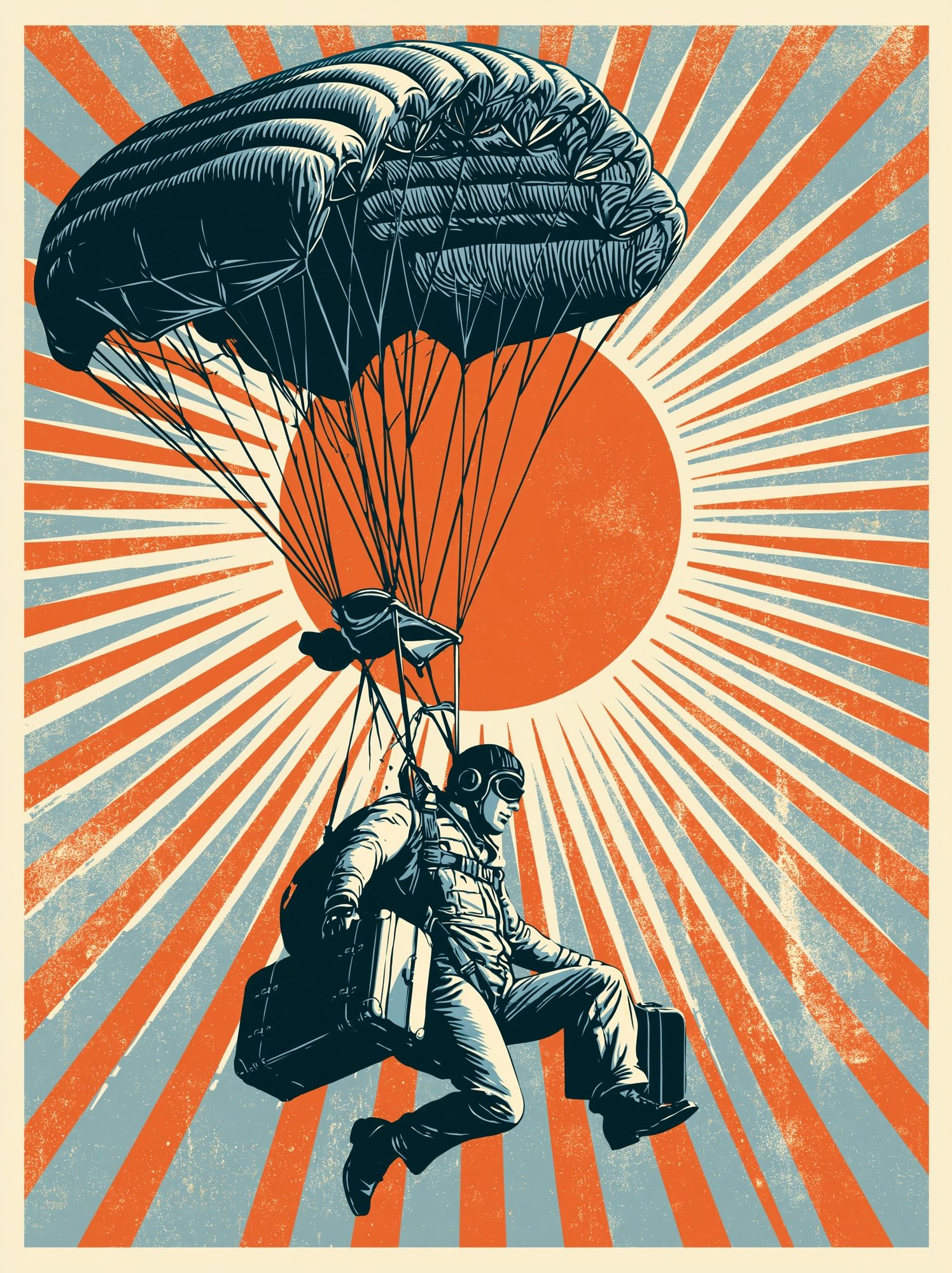 Paratrooper Sunburst Vintage Poster. poster detail