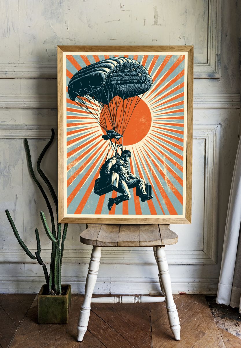 Paratrooper Sunburst Vintage Poster. — room view 1