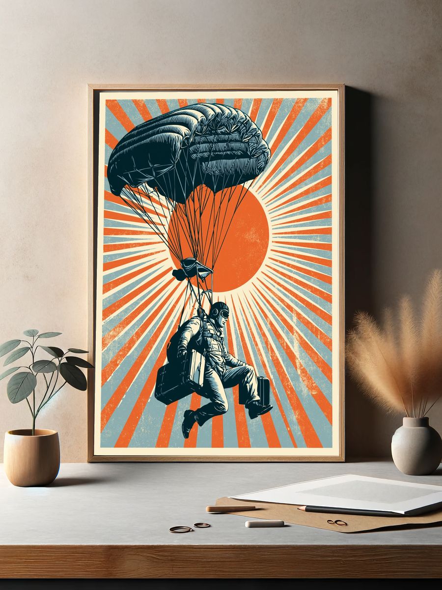 Paratrooper Sunburst Vintage Poster. — room view 2