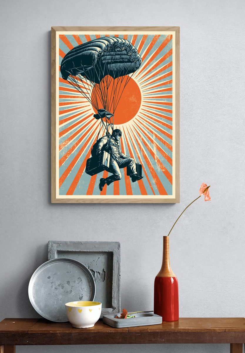 Paratrooper Sunburst Vintage Poster. — room view 3