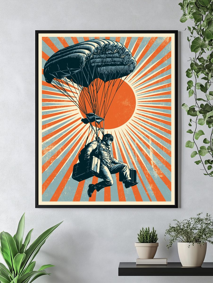 Paratrooper Sunburst Vintage Poster. — room view 4