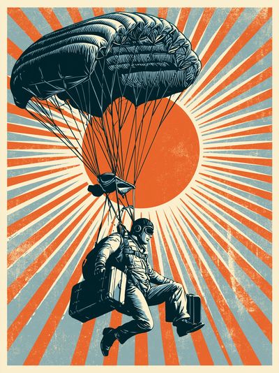 Paratrooper Sunburst Vintage Poster. poster