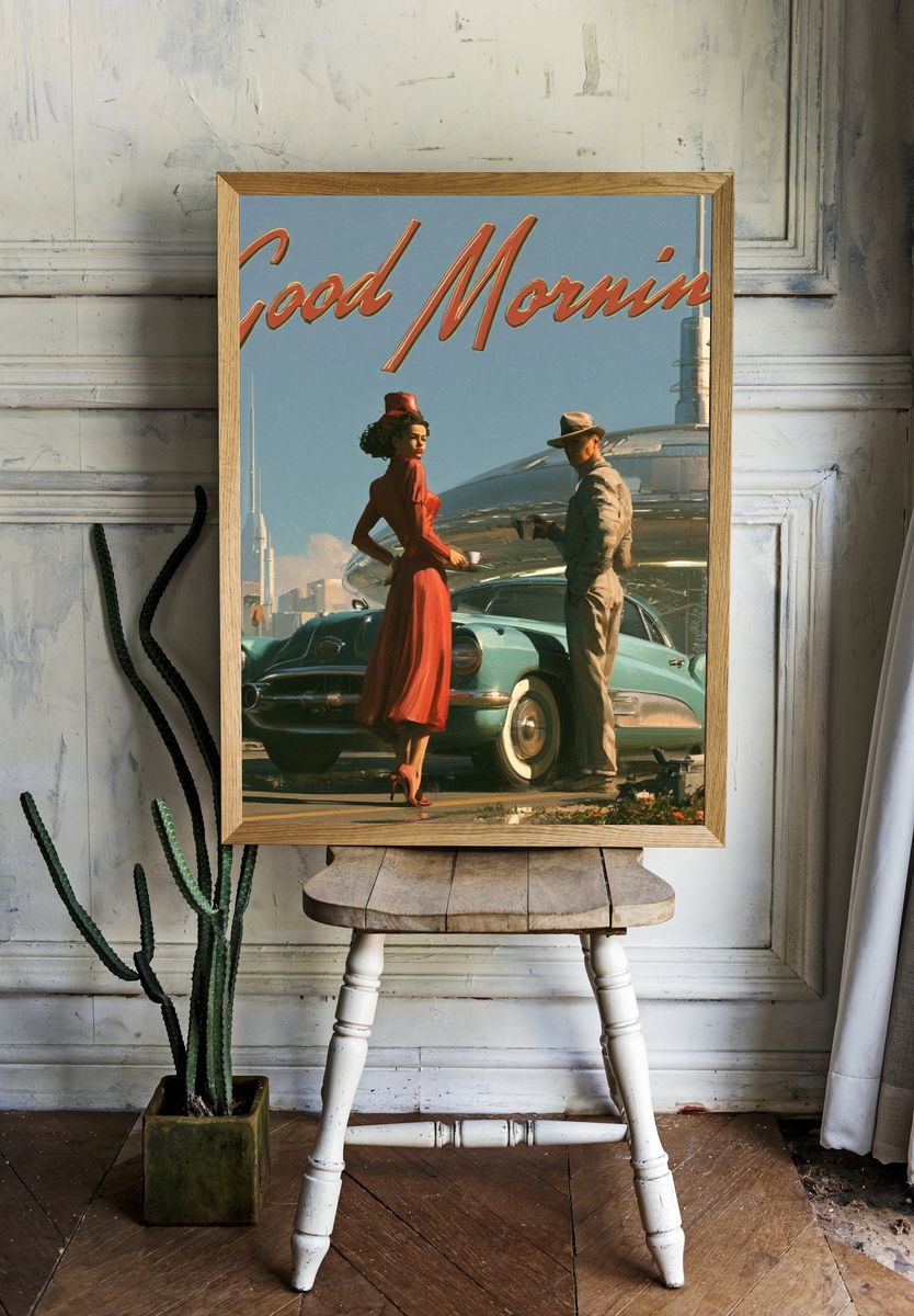Good Morning Retro Poster. room preview
