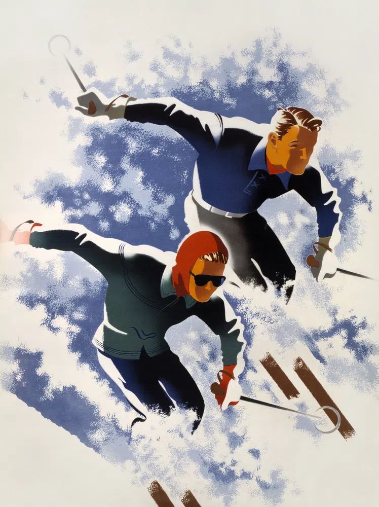 Vintage Skiing Adventure Poster. poster detail