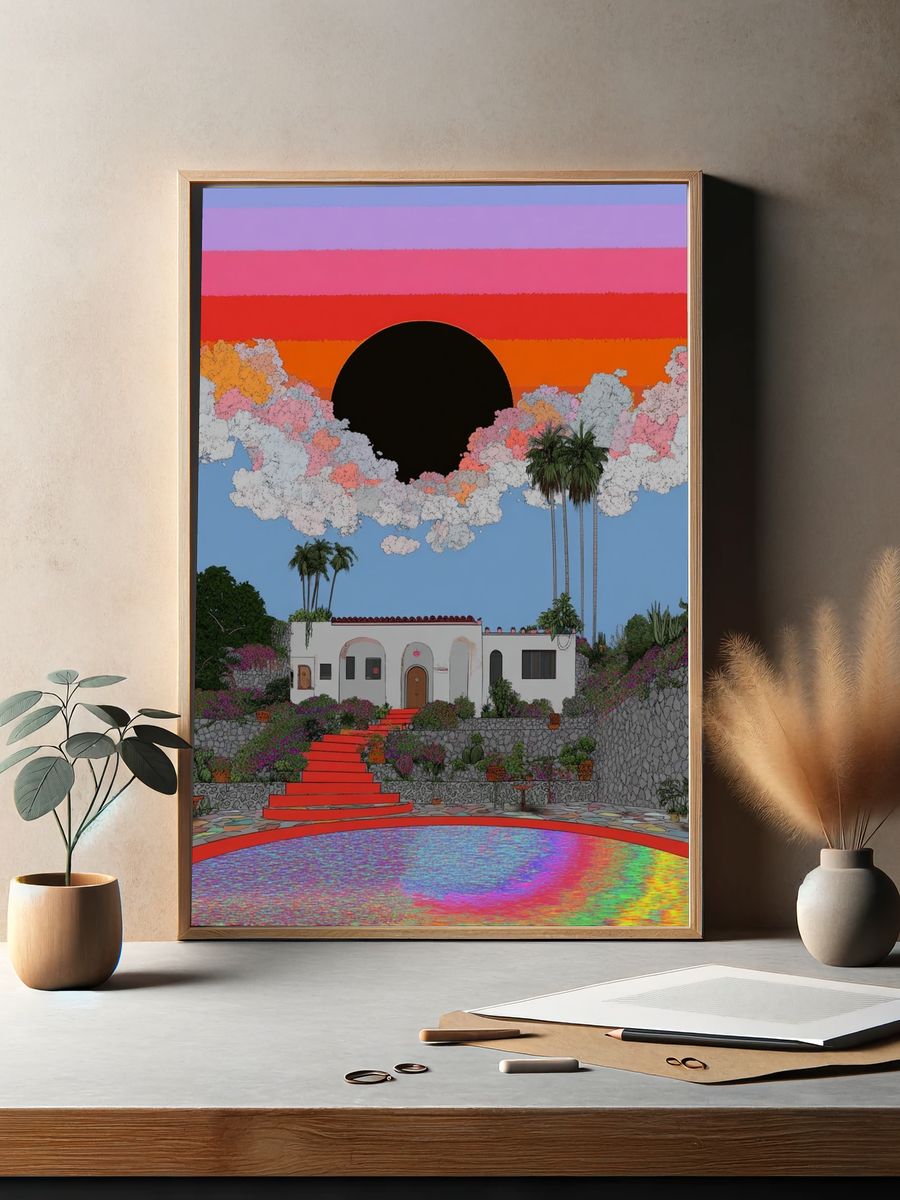 Vibrant Sunset Over House — Illustration Print. — room view 2