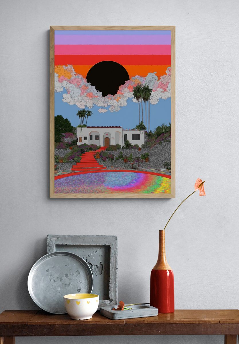 Vibrant Sunset Over House — Illustration Print. — room view 3