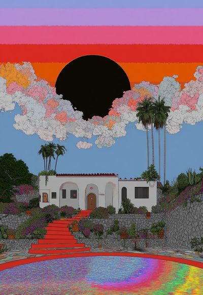 Vibrant Sunset Over House — Illustration Print. poster print