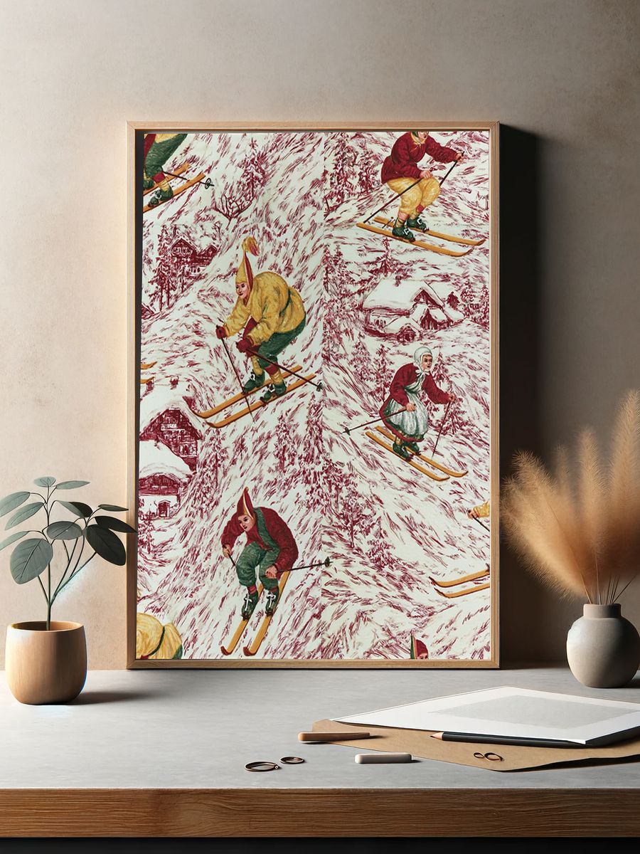 Vintage Skiing Pattern Poster. — room view 2