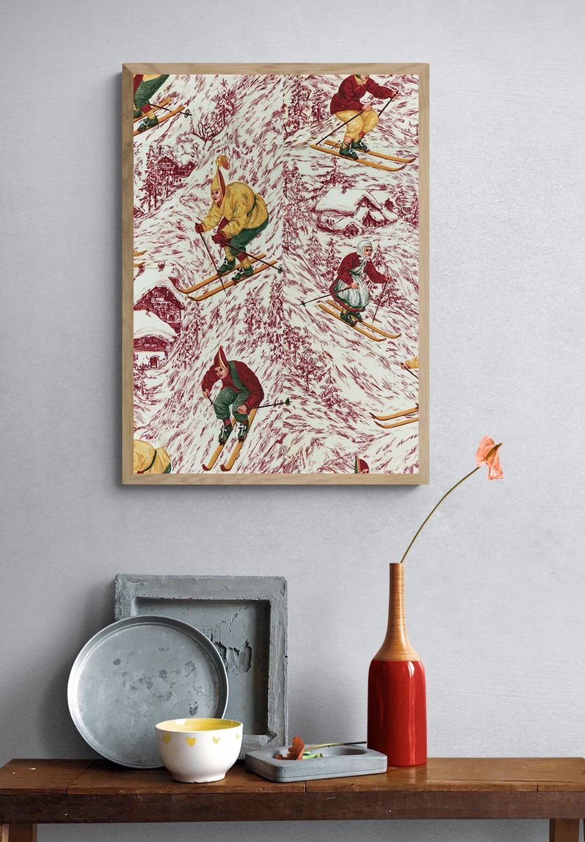 Vintage Skiing Pattern Poster. — room view 3