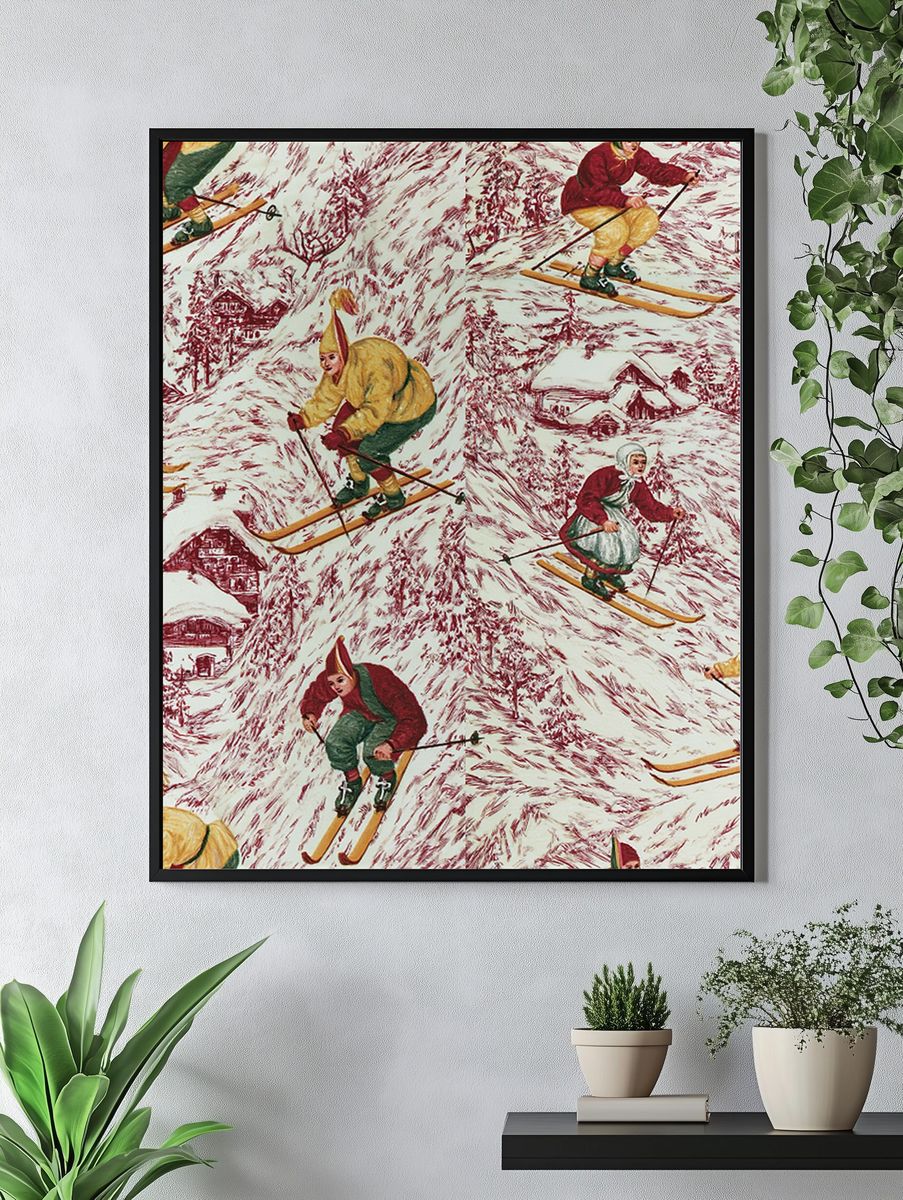 Vintage Skiing Pattern Poster. — room view 4