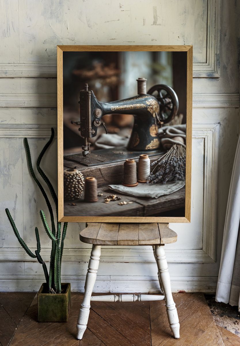 Vintage Sewing Machine — Retro Print. — room view 1