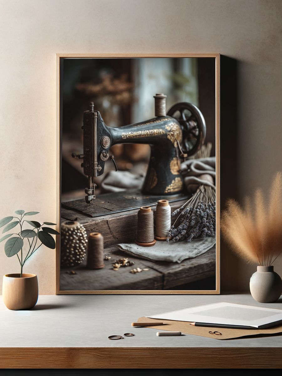 Vintage Sewing Machine — Retro Print. — room view 2