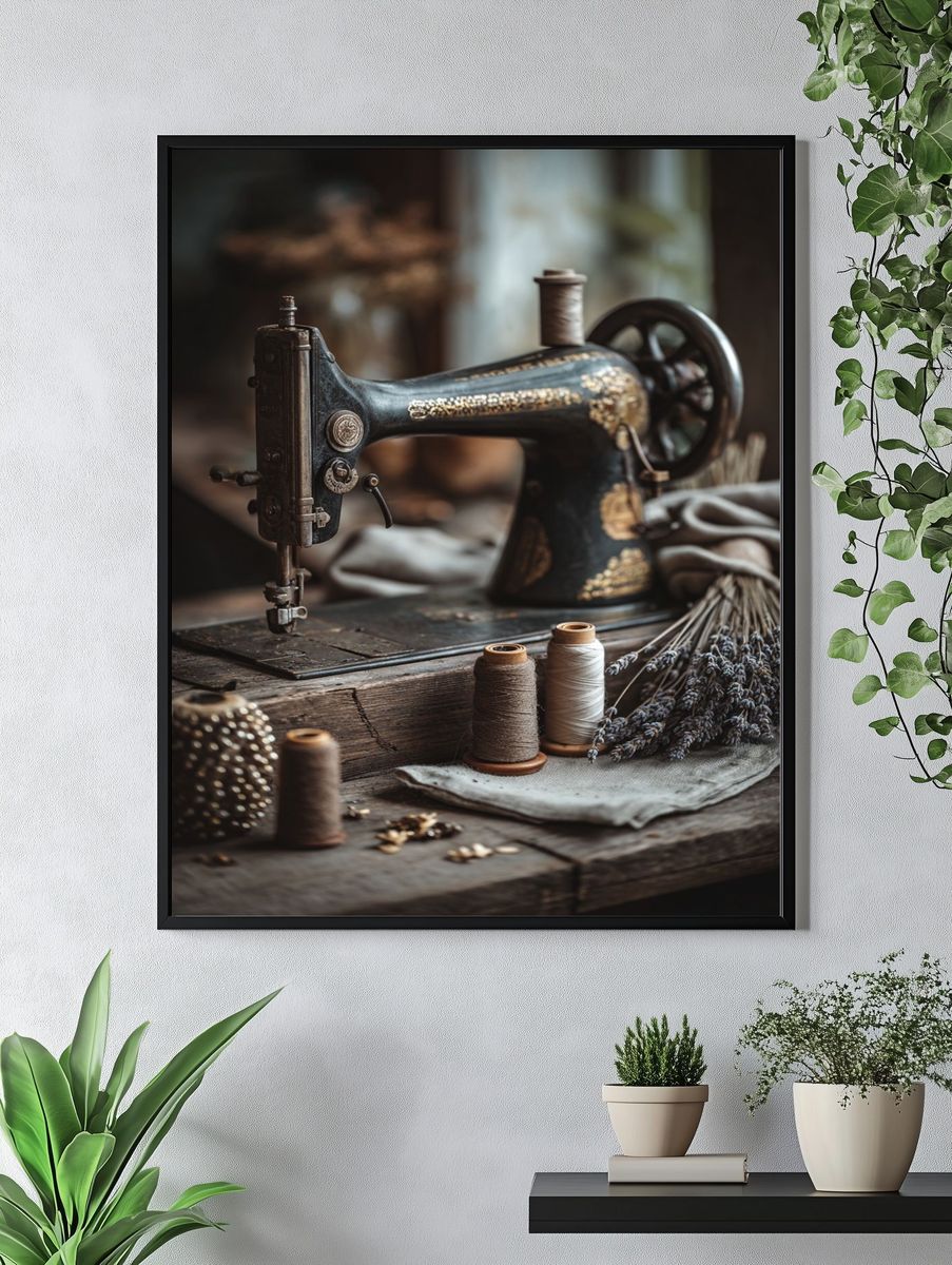 Vintage Sewing Machine — Retro Print. — room view 4