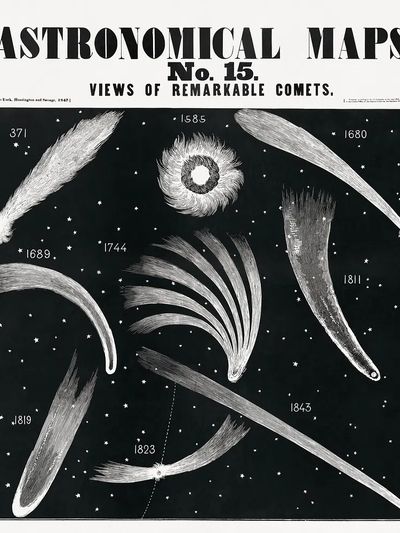 Astronomical map, aesthetic woodcut. Original.
