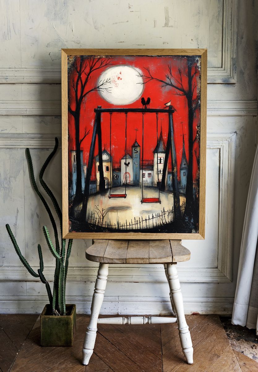 Moonlit Swing Set — Vintage Print room preview