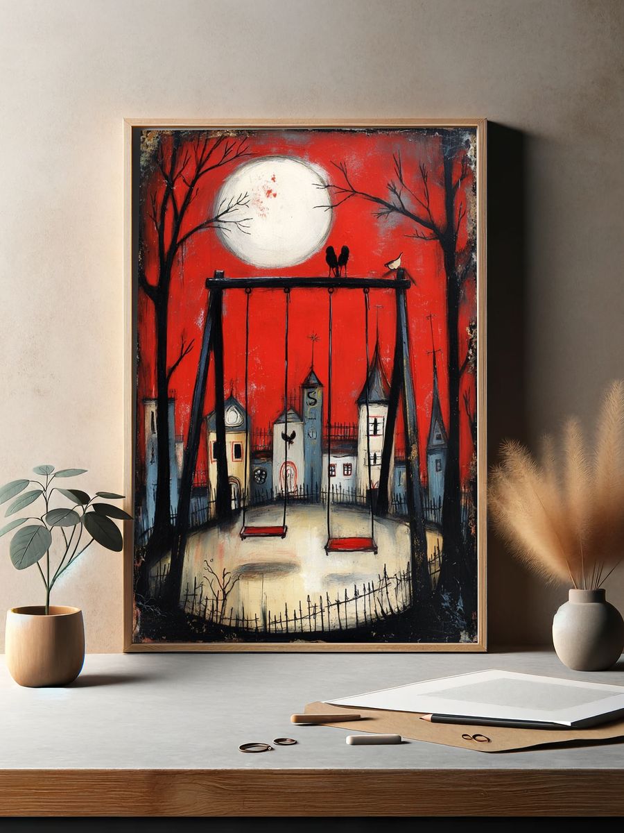 Moonlit Swing Set — Vintage Print. — room view 2