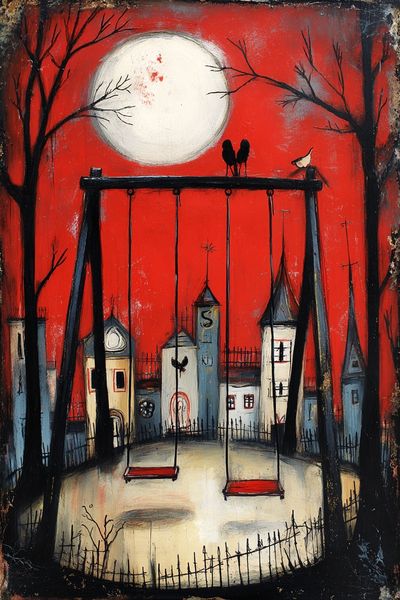 Moonlit Swing Set — Vintage Print