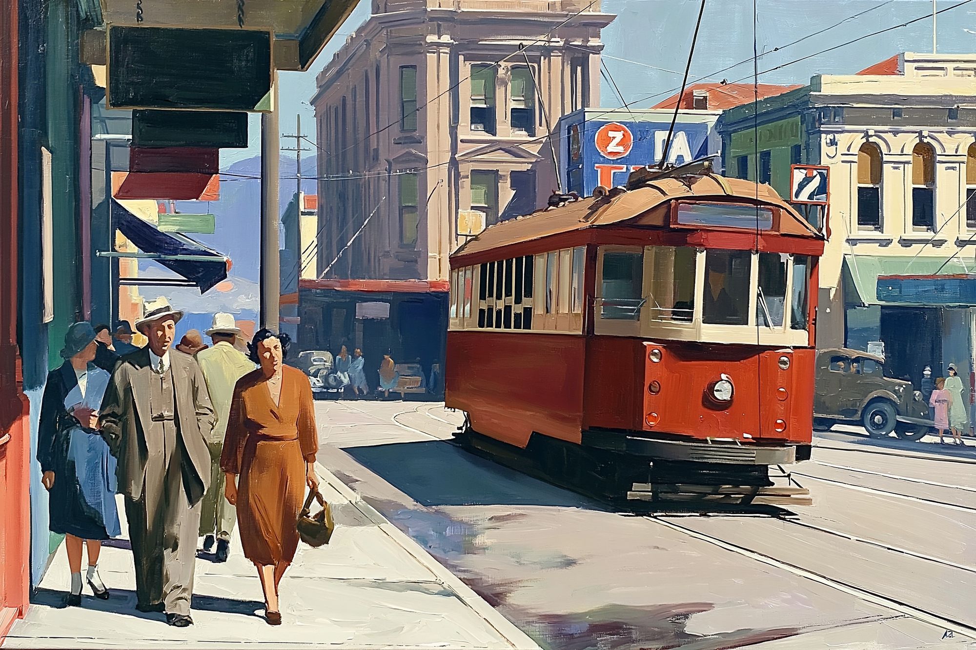 Vintage Streetcar City Scene Poster. poster detail