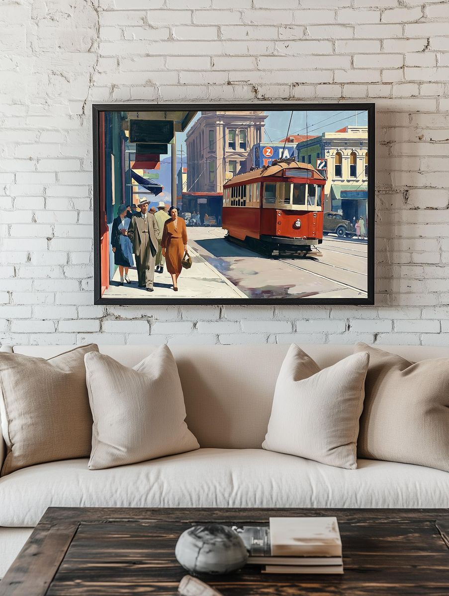 Vintage Streetcar City Scene Poster. — room view 1