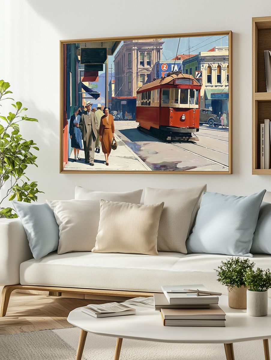 Vintage Streetcar City Scene Poster. — room view 2
