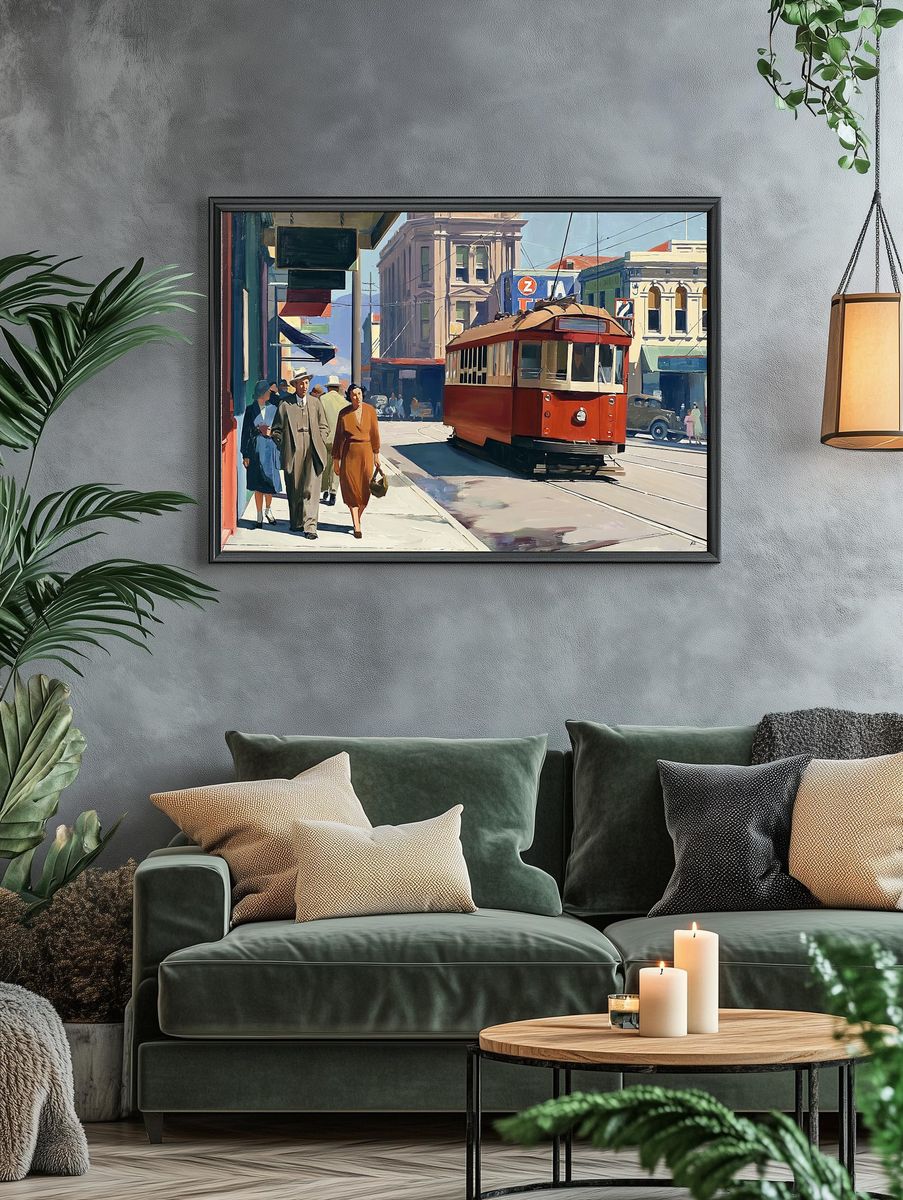 Vintage Streetcar City Scene Poster. — room view 4