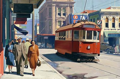 Vintage Streetcar City Scene Poster. poster