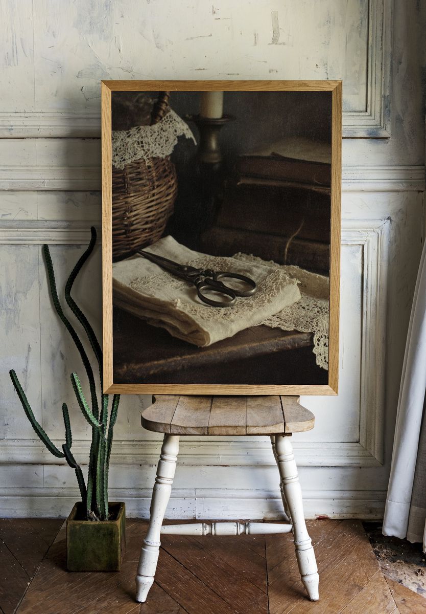 Vintage Still Life Sewing Poster. — room view 1