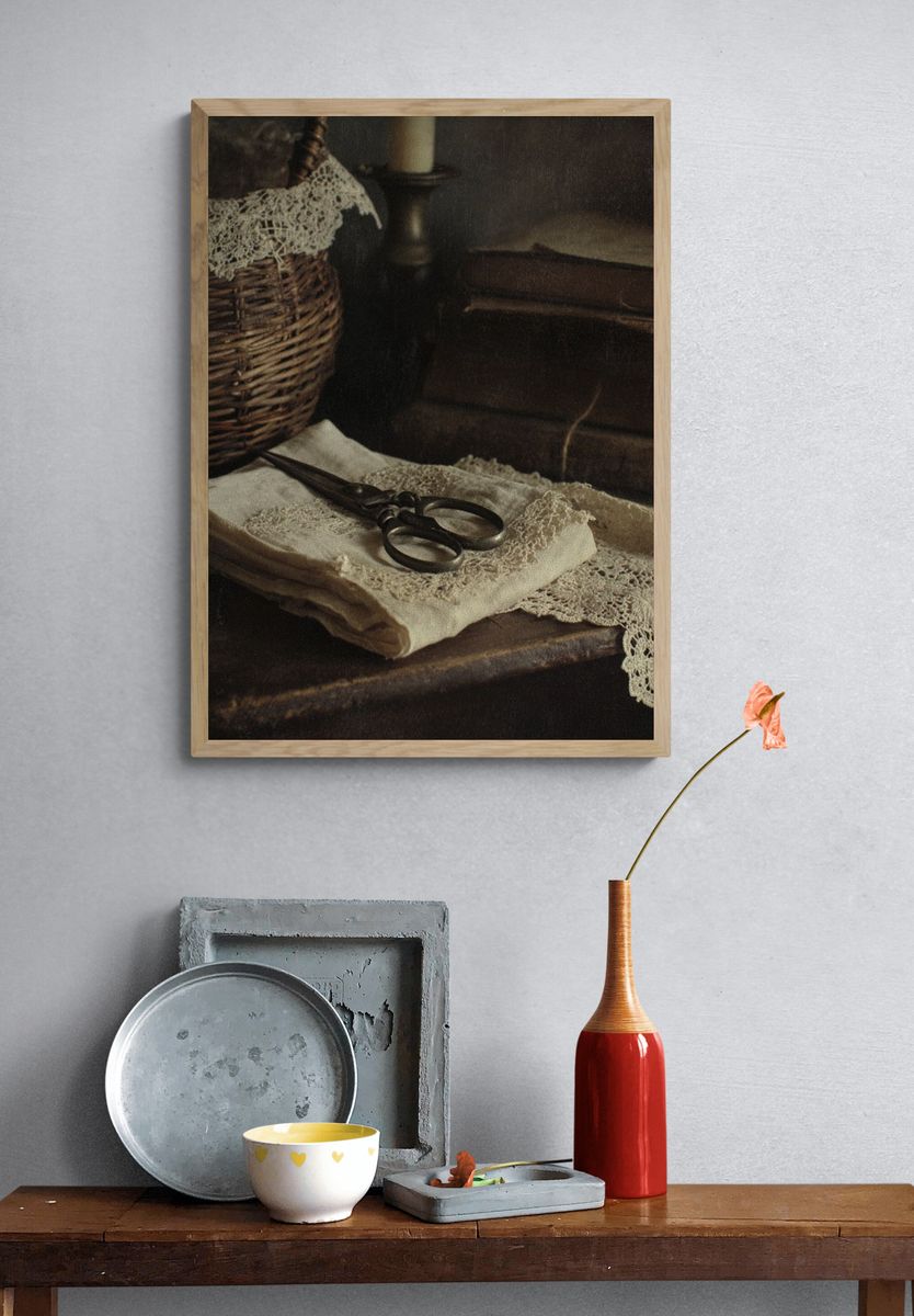 Vintage Still Life Sewing Poster. — room view 3