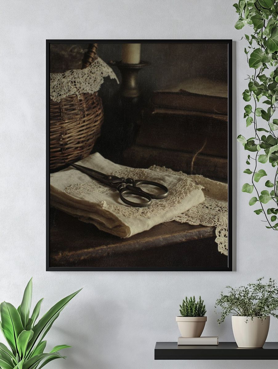 Vintage Still Life Sewing Poster. — room view 4
