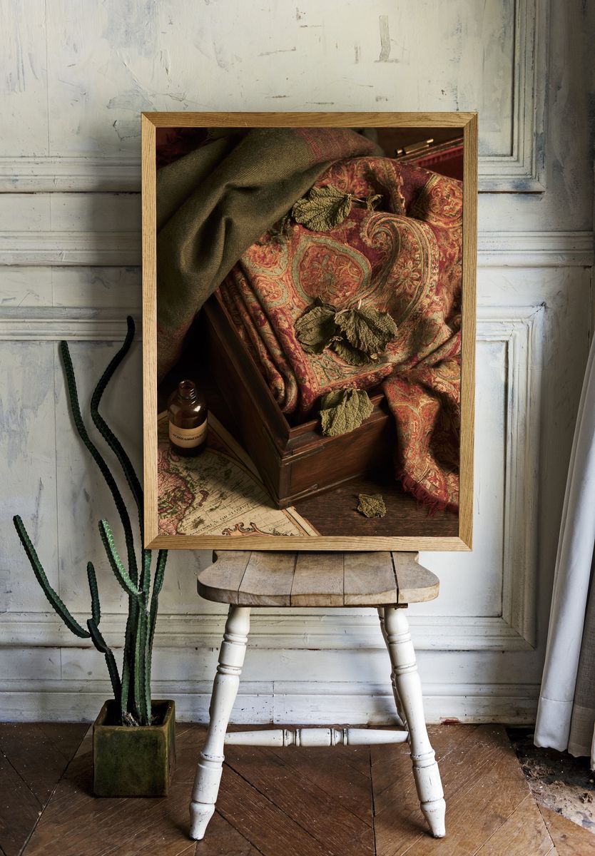 Vintage Still Life with Map Poster. — room view 1