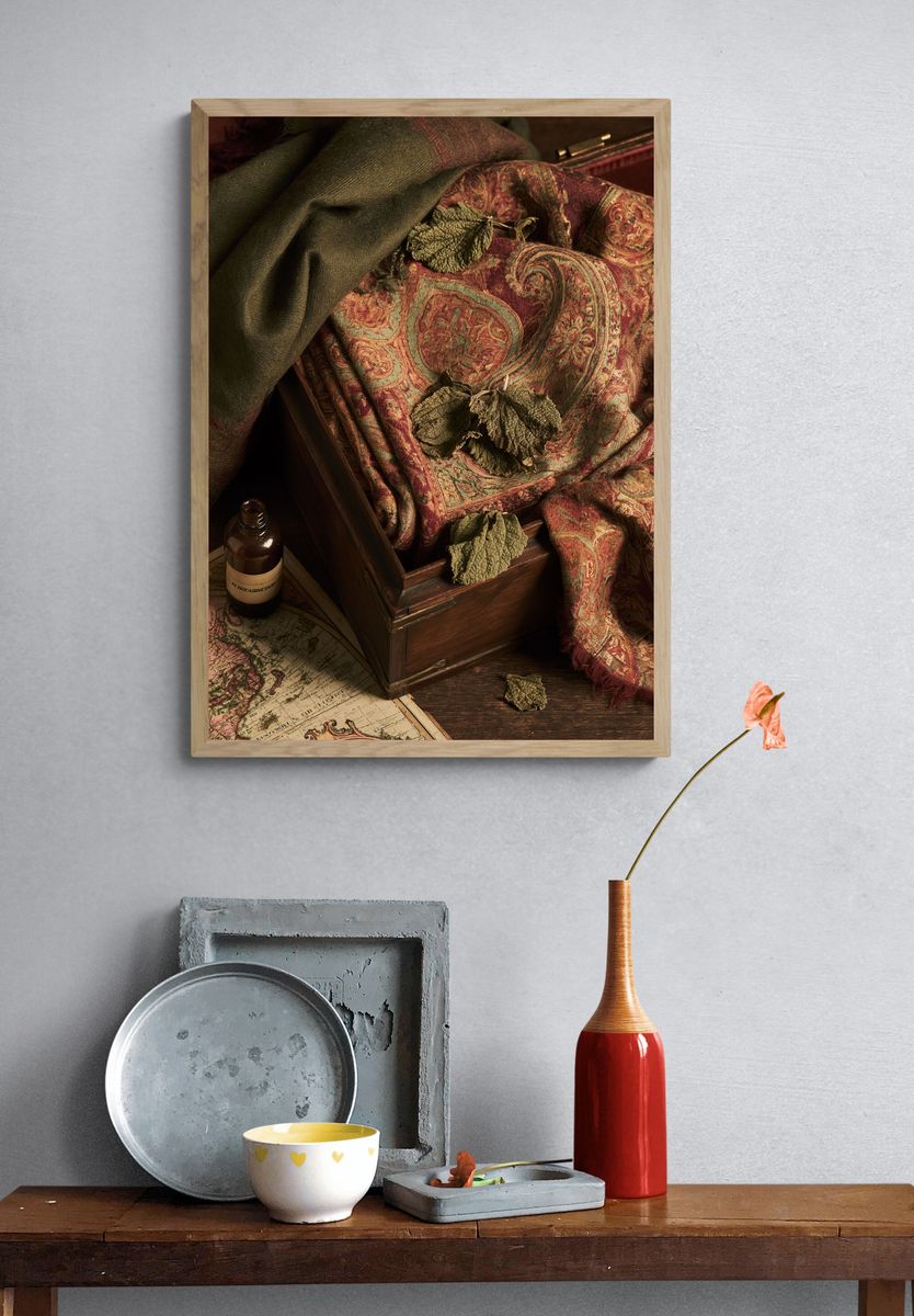 Vintage Still Life with Map Poster. — room view 3