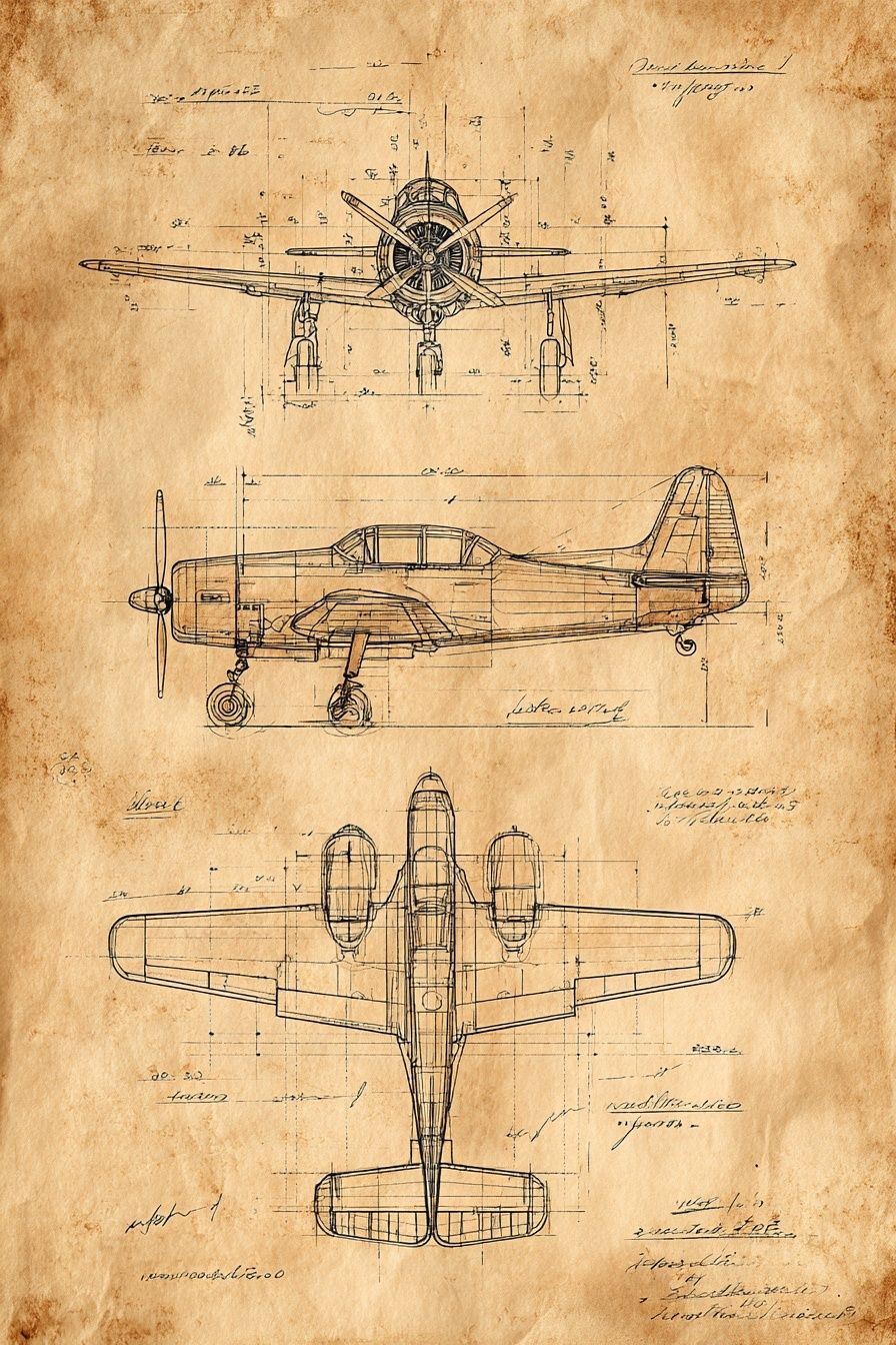 Vintage Airplane Blueprint Poster. poster detail