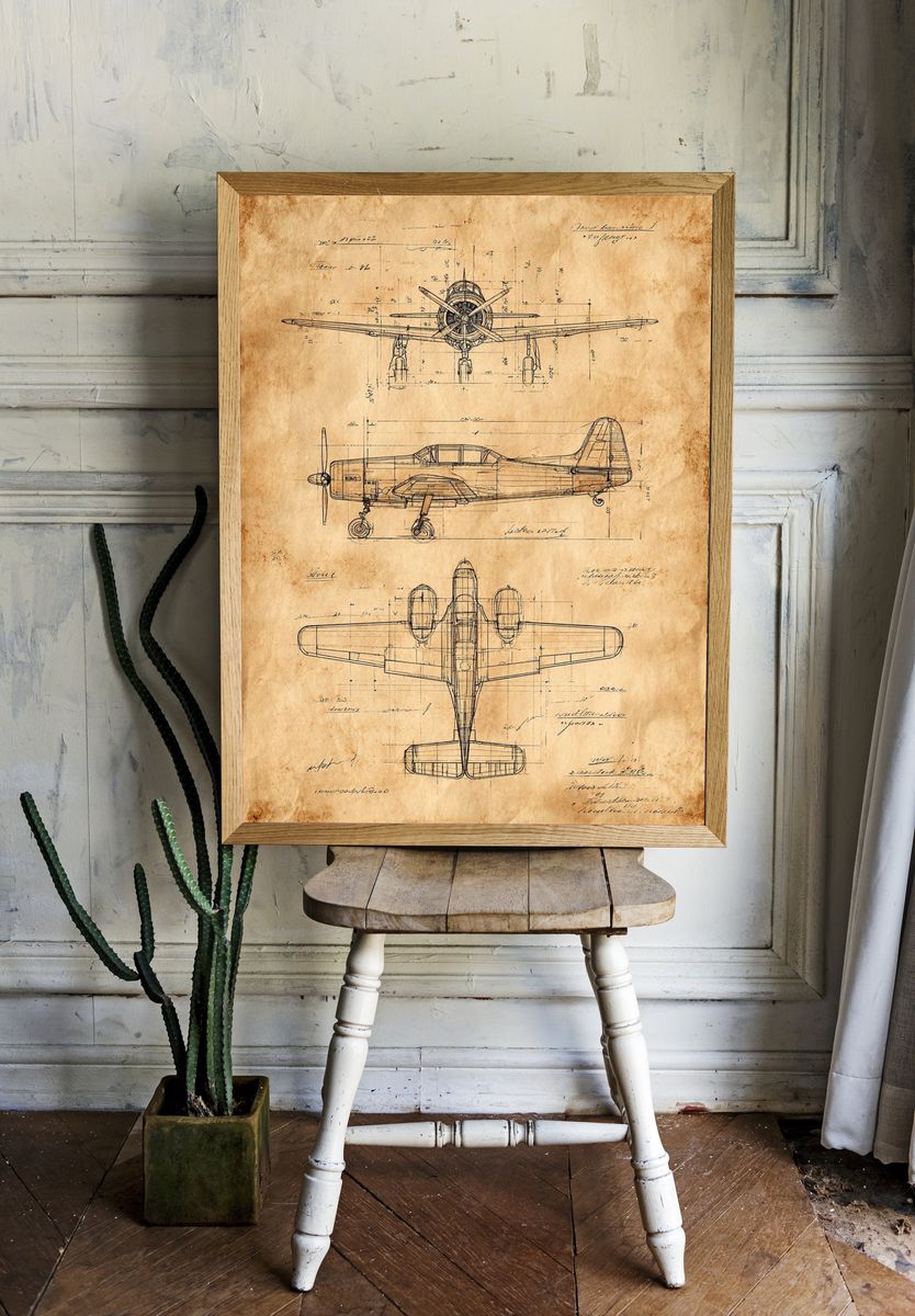 Vintage Airplane Blueprint Poster. room preview