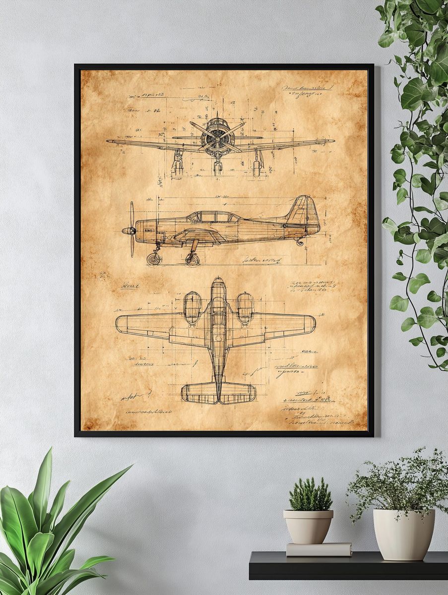 Vintage Airplane Blueprint Poster. — room view 4