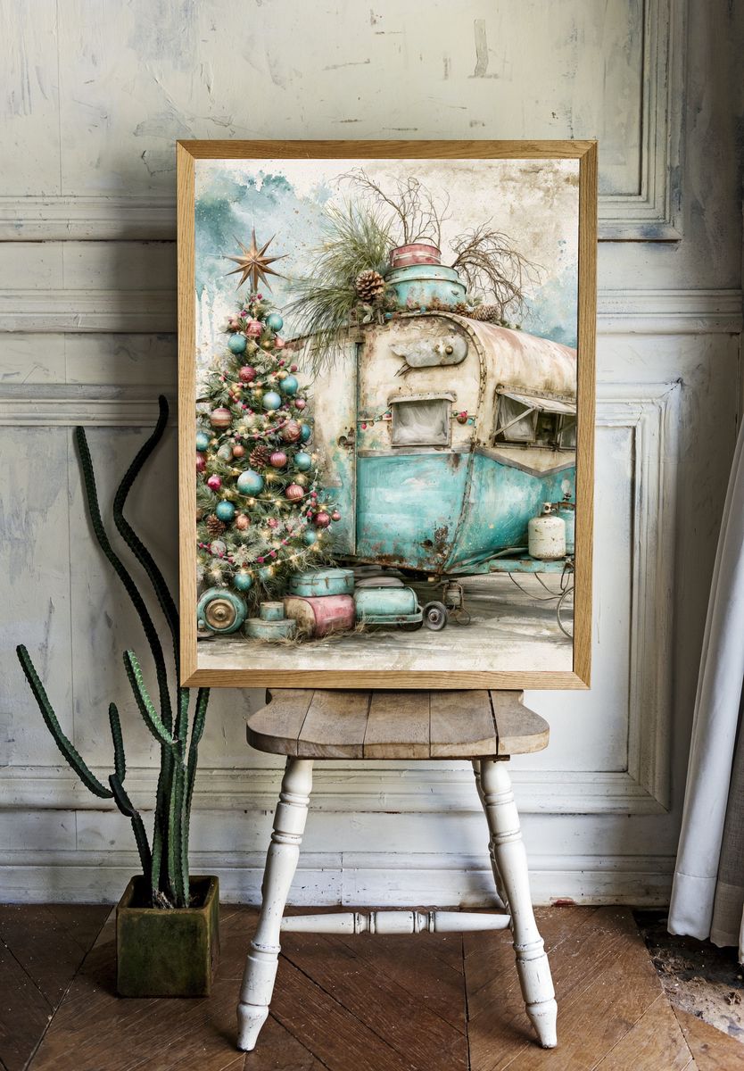 Vintage Christmas Camper Poster. — room view 1