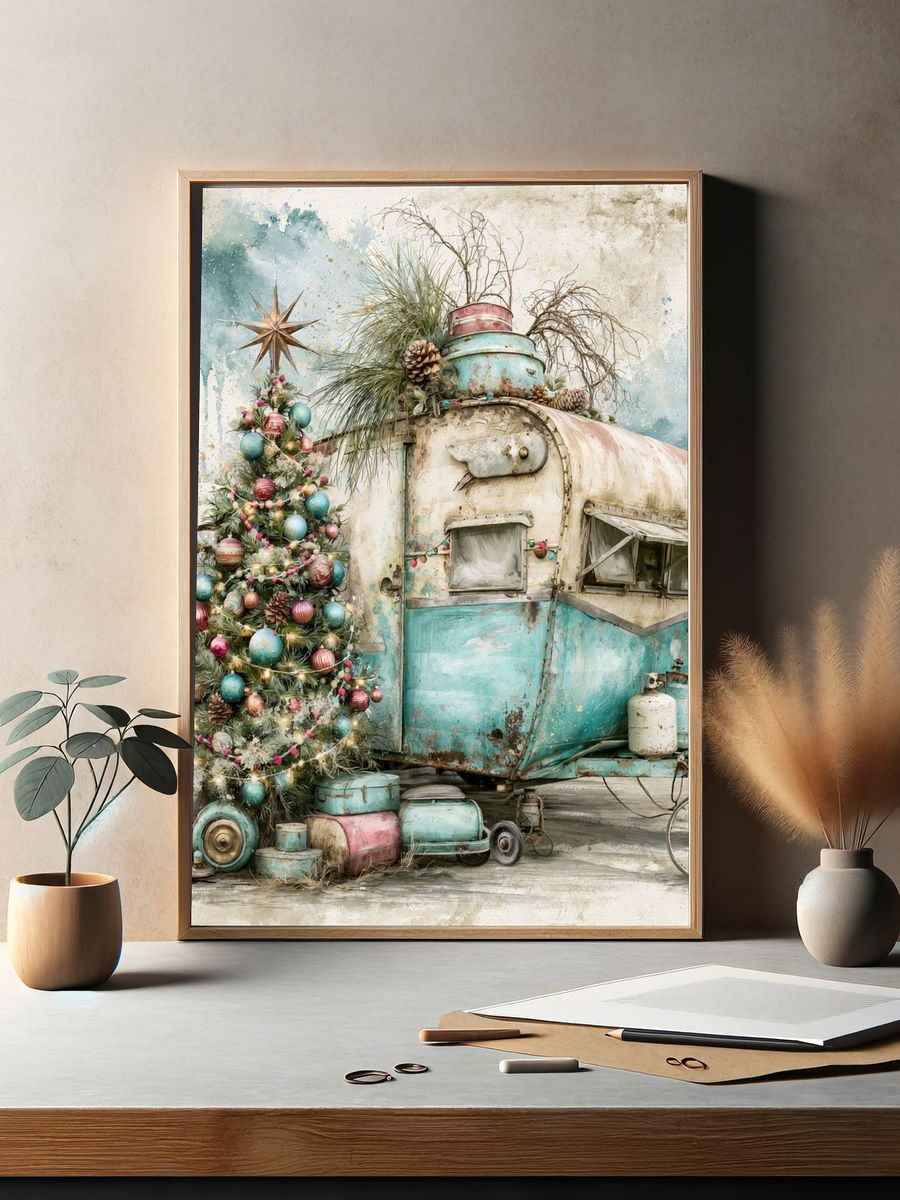 Vintage Christmas Camper Poster. — room view 2