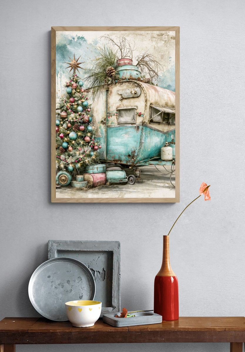 Vintage Christmas Camper Poster. — room view 3
