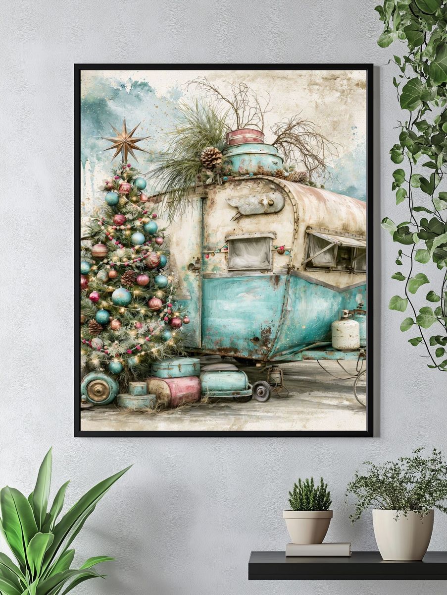 Vintage Christmas Camper Poster. — room view 4