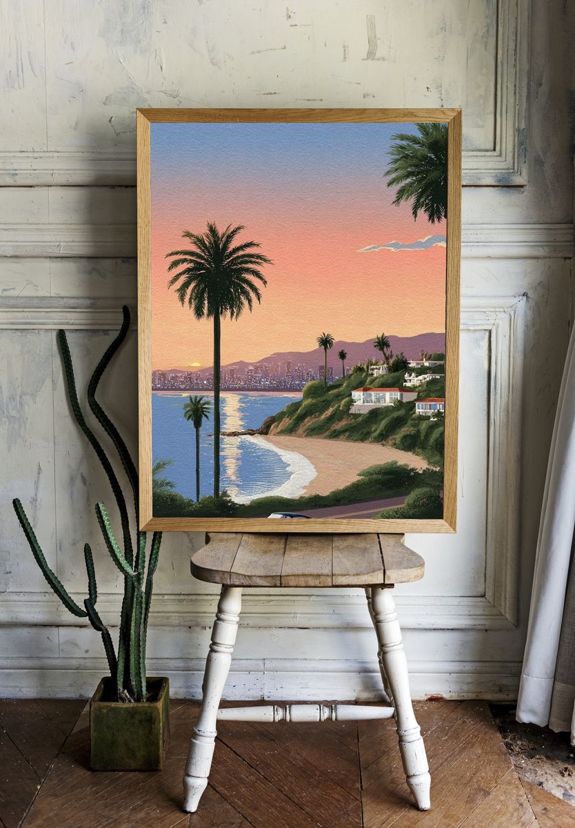 Coastal Sunset Drive — Vintage Print room preview