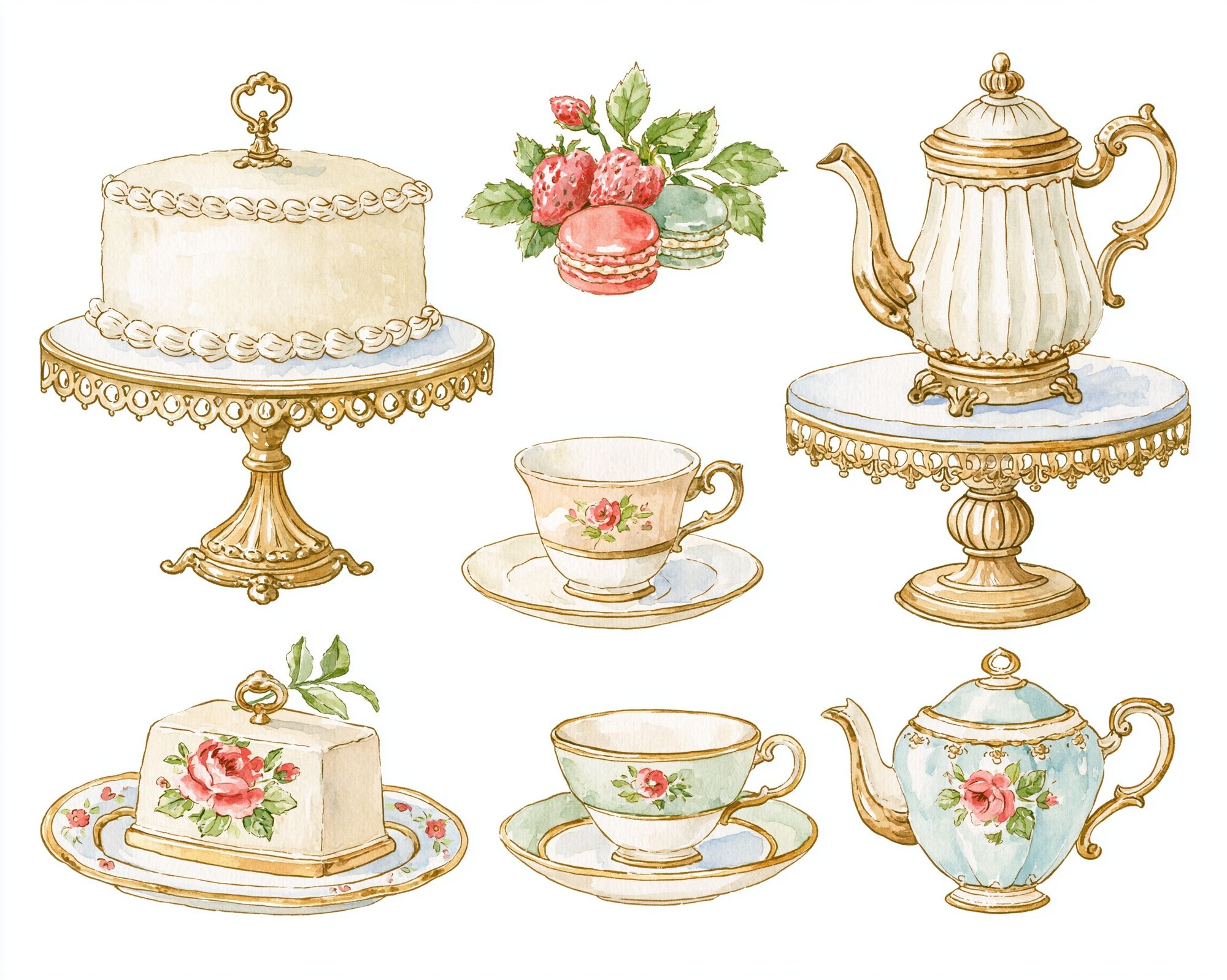 Vintage Tea Set Watercolor Poster. poster — vintage art