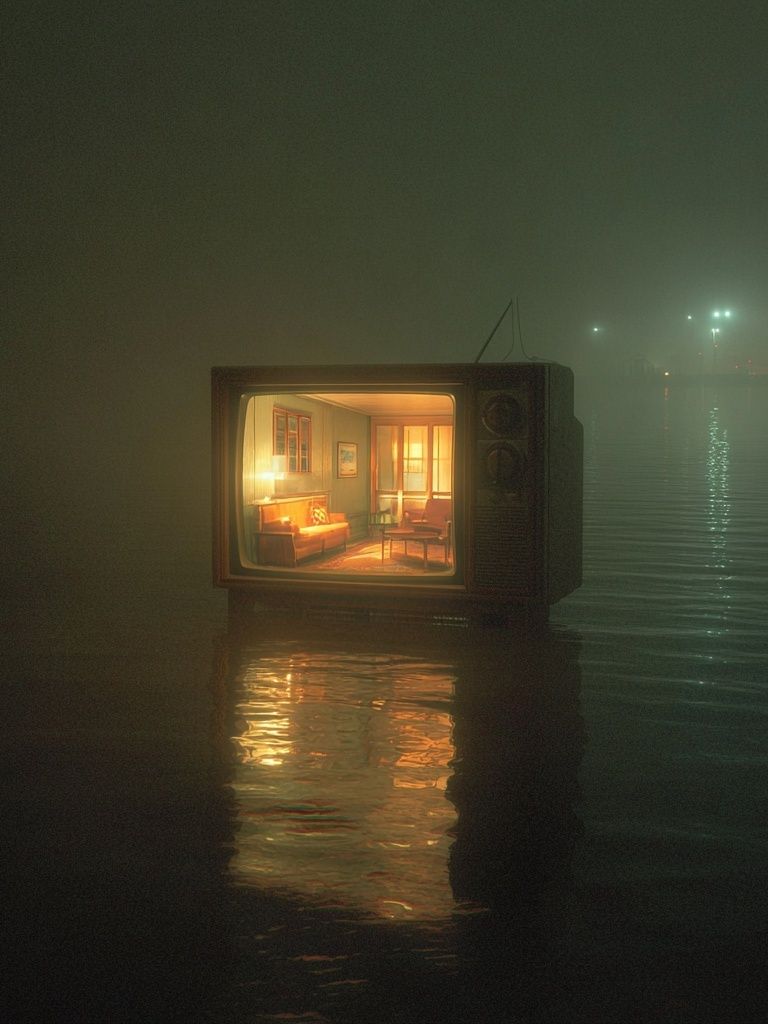 Vintage Television in Fog — Surreal Print. poster detail