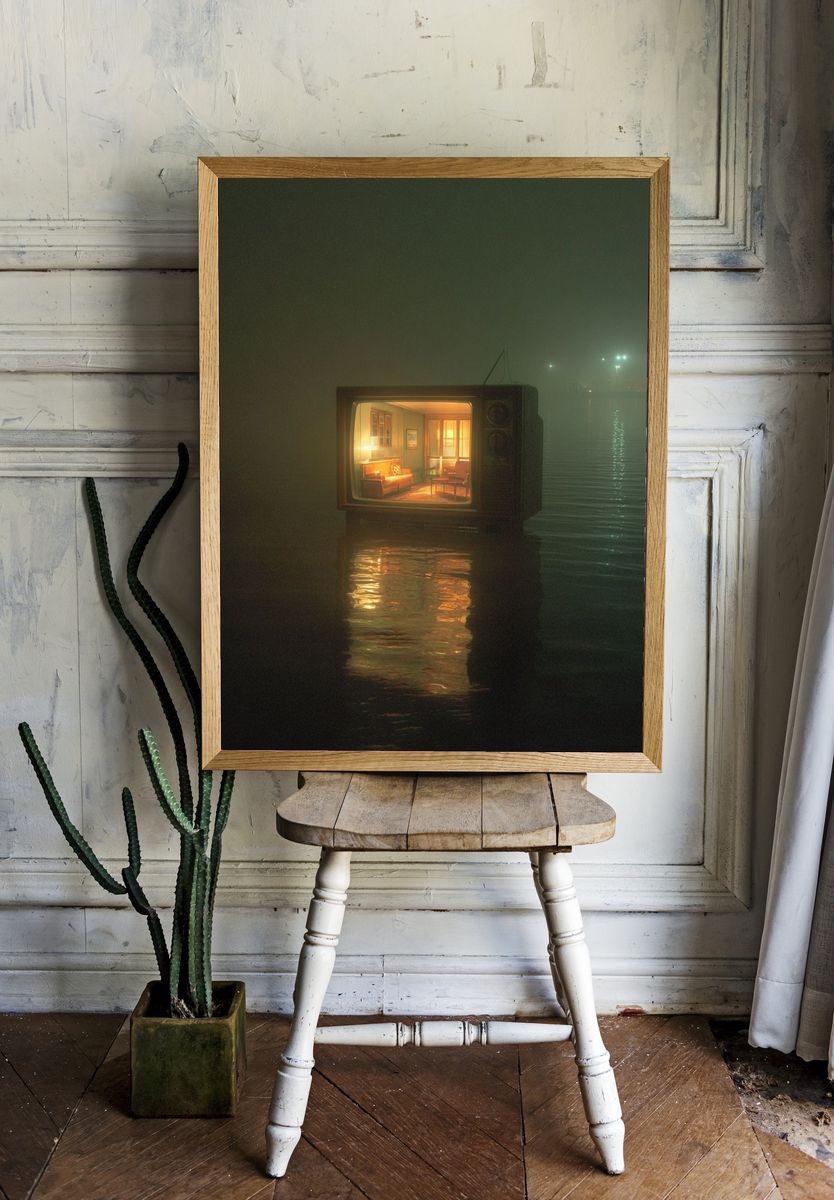 Vintage Television in Fog — Surreal Print. — room view 1