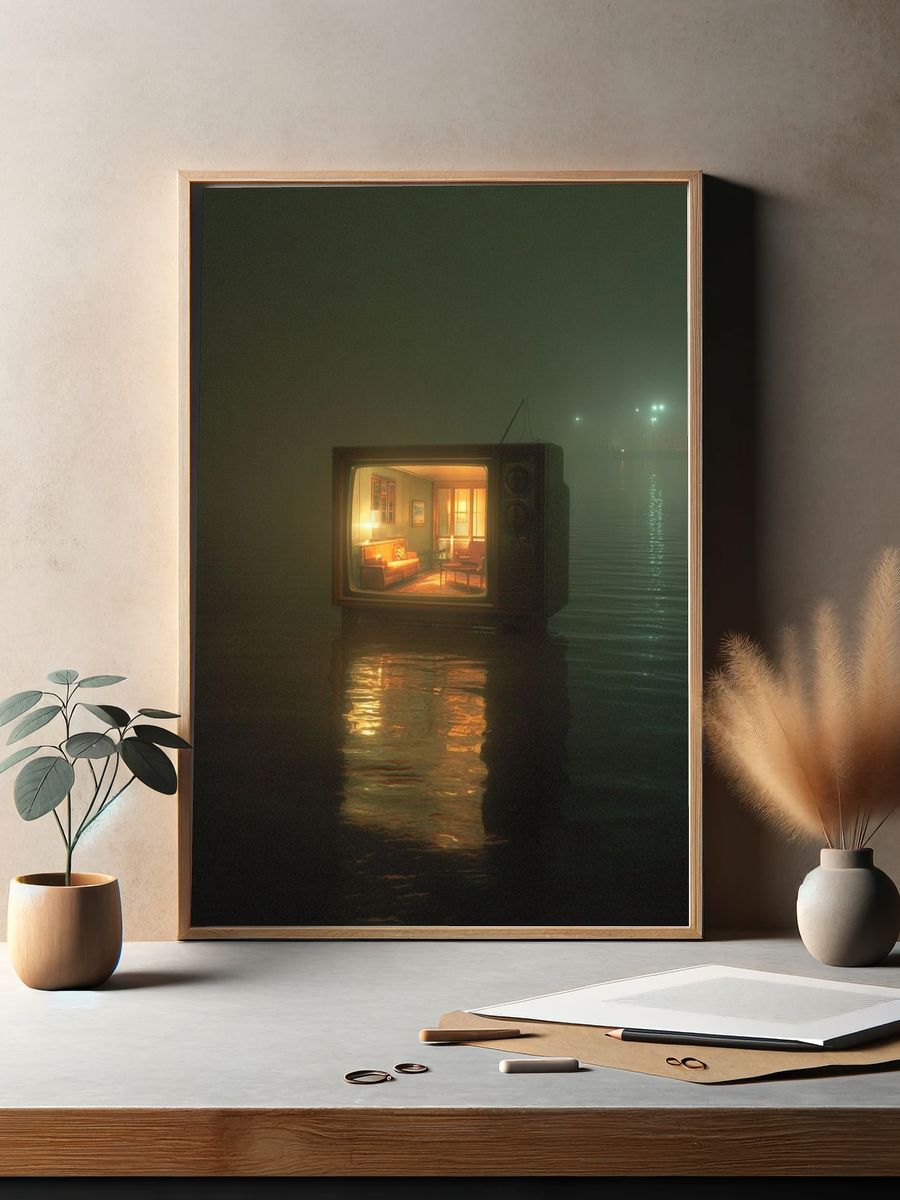 Vintage Television in Fog — Surreal Print. — room view 2
