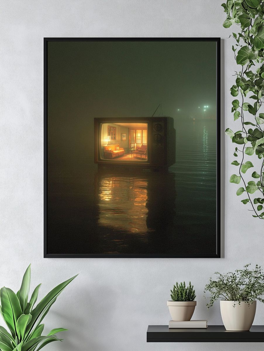 Vintage Television in Fog — Surreal Print. — room view 4
