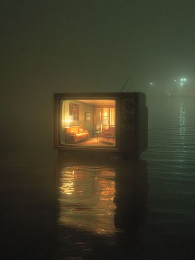 Vintage Television in Fog — Surreal Print. poster print