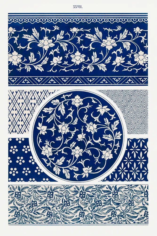 Blue flower pattern, Examples Chinese. poster detail