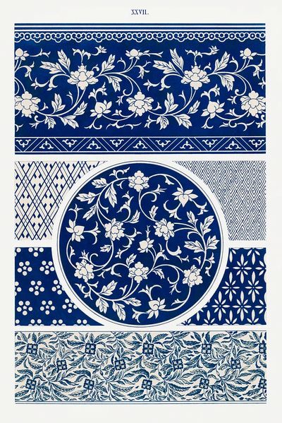 Blue flower pattern, Examples Chinese.