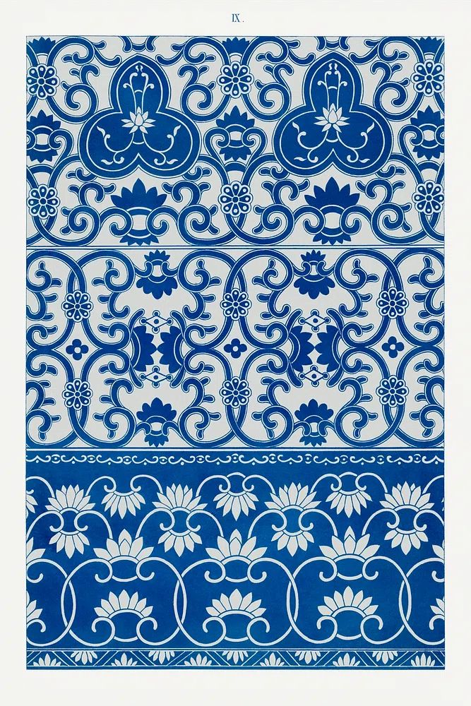 Blue Tile Pattern Vintage Print. poster detail