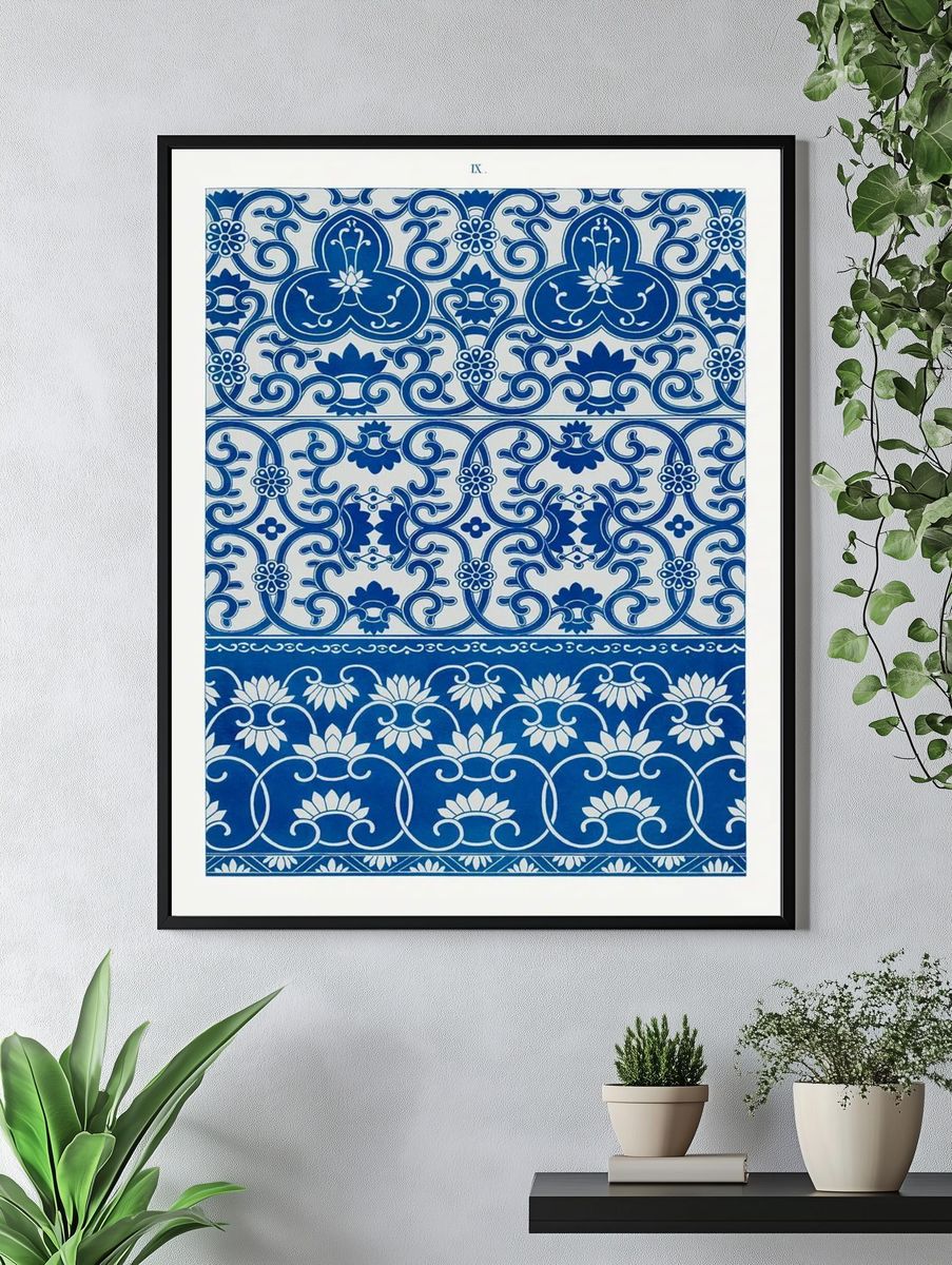 Blue Tile Pattern Vintage Print. — room view 4